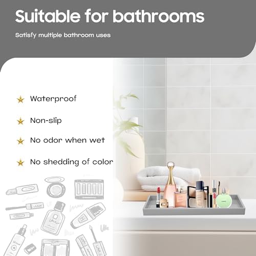 Vanity and Bathroom Tray, 15" ABS Countertop Organizer,Waterproof Vanity Tray for Toilet Tank,Perfume,Soap,Keys,Bathroom
