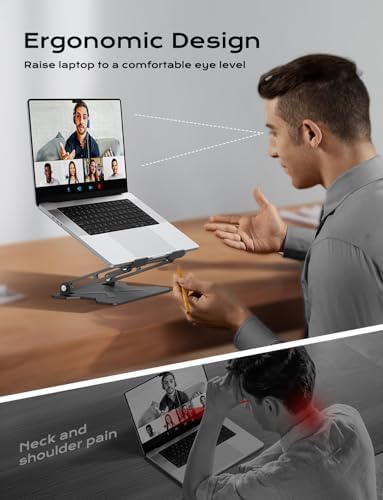 JCZT Adjustable Laptop Stand for Desk, Metal Foldable Laptop Riser, Black