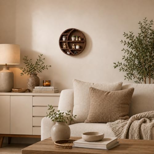 Wooden Crescent Moon Shelf Wall Decor — Aesthetic Floating Crystal Display Holder & Hanging Wall Organizer for Bedroom, 
