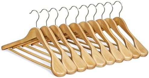 SONGMICS Wooden Suit Hangers 10 Pack, Extra-Wide Shoulder Clothes Hangers