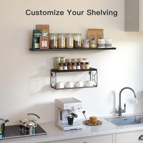 Amada Bathroom Shelves with Storage Basket, Set of 3, Black
