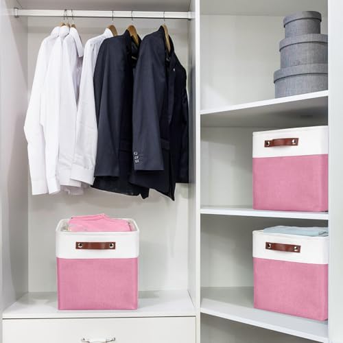 Bagnizer Collapsible Fabric Storage Cubes 11x11 Cube Storage Bins, 4 Pack Closet Baskets Box with Handles for Organizing