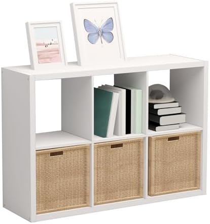 CTESNE【Wooden Thick Frame】 6 Cube Storage Organizer Shelf with Anti-Tipping Kits + Reversible Open Back Bookcase, Horizo