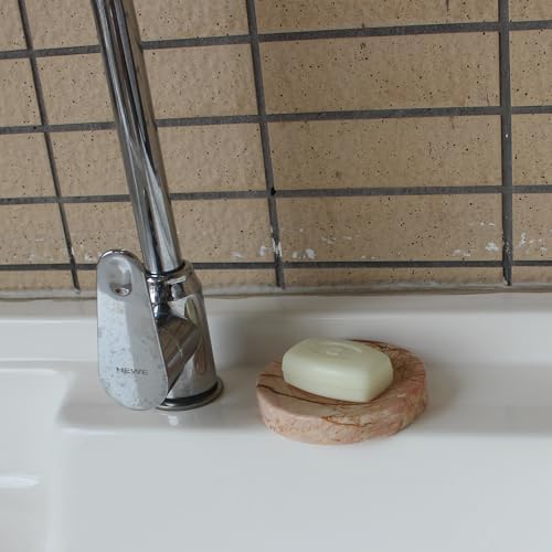 Natural Pink Marble Soap Dish, Round Small Jewelry Dish, Sponge Holder for Bathroom, Kitchen