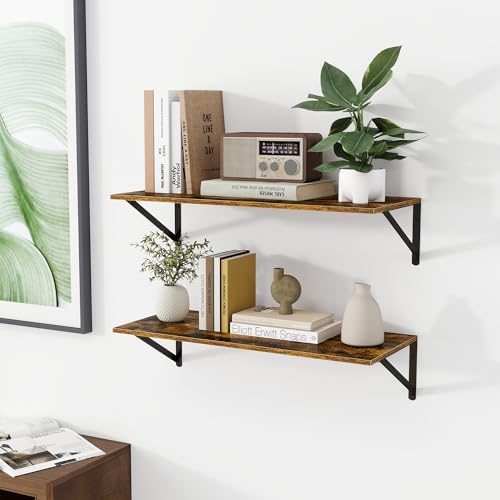 Heimlove 28W x 12D Deep Floating Shelves Set of 2 Rustic Brown