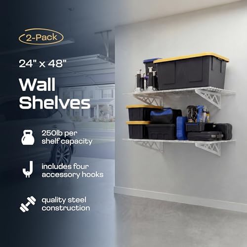 MonsterRax 24x48 White Garage Wall Shelf 2-Pack, 500lb, White