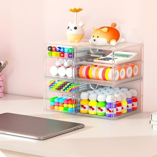caktraie 4-Pack Acrylic 6-Drawer Office & Makeup Storage Organizer,Desk