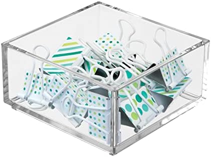 mDesign Plastic Square Desk Organizer Tray for Home Office, Drawers, Desktop, Holder for Pens, Paper Clips, Office Supply Accessory - Lumiere Collection - 6 Pack - Clear