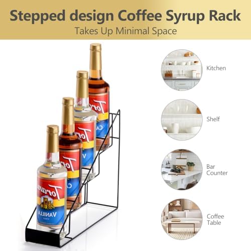 kimilus Coffee Syrup Rack for Coffee Bar Accessories, Fits with Torani and Monin Syrup, Coffee Bar Organizer Holds 4 Bot