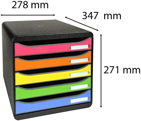 Exacompta Big Box Plus - 5 Drawer Desktop Organizer - 100% Recycled Materials- Fits Letter and A4+ Size Paper - Black w/Multicolored Drawers- Dimensions 13 5/8 x 11 x 10 5/8 - Made in Europe