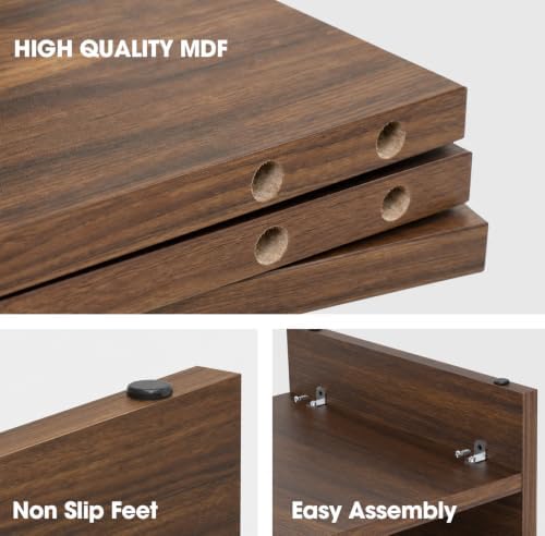 FITUEYES Wooden Monitor Stand Riser, 2-Tier Desk Storage Shelf, Brown