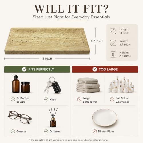 Stone Travertine Tray for Vanity Countertop, Small Beige Marble Tray