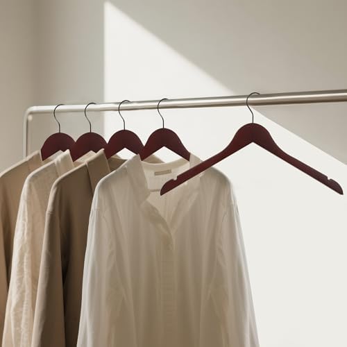 Wooden Top Hangers with 360° Swivel Hook, Dark Cherry, 96-Pack