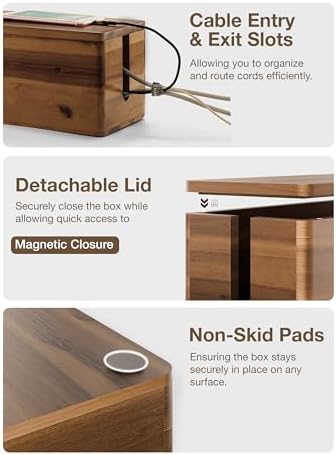TIDITA 16" L Wooden Large Cable Management Box Round Edge (Walnut Color)