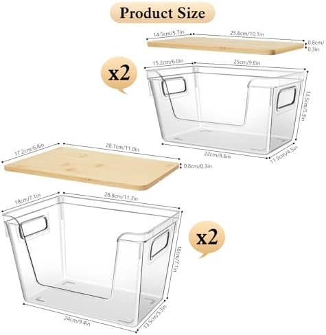 4 Set Stackable Storage Plastic Container with Removable Bamboo Cover