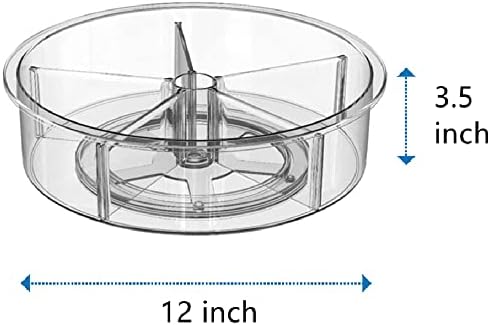 Slideep Plastic Round Lazy Susan Rotating Turntable Food Storage Container for Cabinet, Pantry, Refrigerator, Countertop