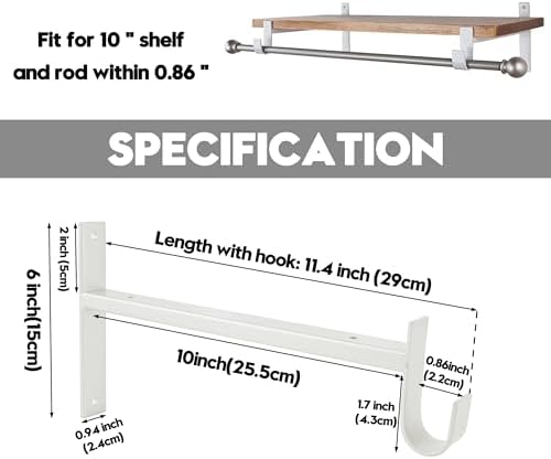 AddGrace Closet Rod Bracket Heavy Duty Shelf Brackets White 10 Inch 4 Pack