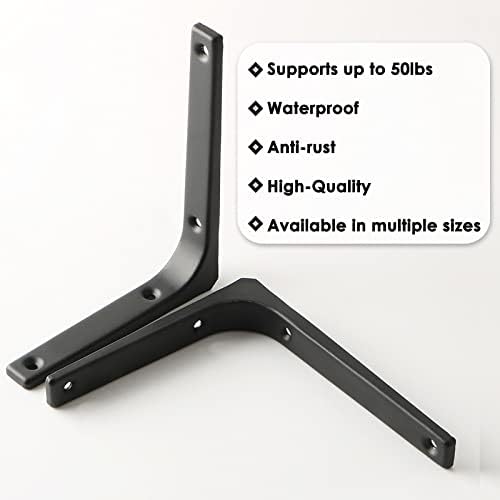 SAYAYO Wall Shelf Bracket Black, 6 X 5 Inch Heavy Duty L Bracket for Wood