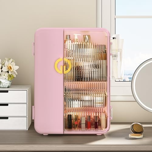 UAK Makeup Organizer with Drawers for Vanity, Cosmetic Display Case with Brush Holders, Storage for Skincare Countertop 