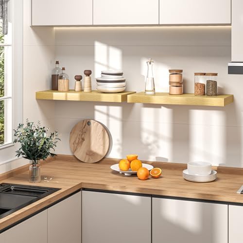 40 Inch Floating Shelves for Wall, Rustic Wood Wall Mounted Deep Storage Shelves with Invisible Brackets, Long Decorativ