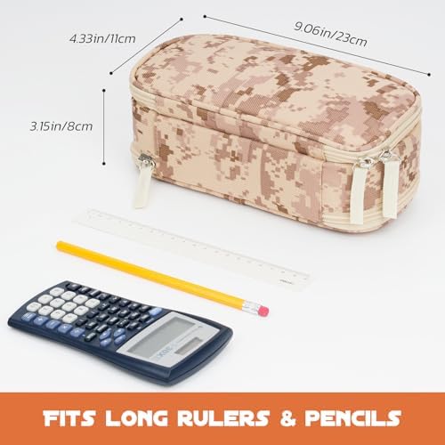 ECHSRT Large Tactical Pencil Case, 3-Compartment Zipper Pouch, Desert Camo