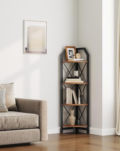 CHOEZON 47.6" Corner Shelf, 4-Tier Industrial Corner Bookshelf, Corner Storage Stand, Corner Bookcase for Bedroom, Livin