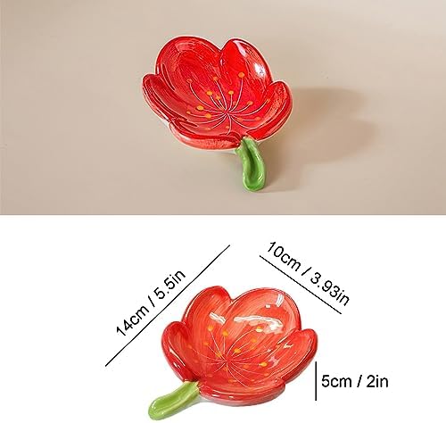 Self-Draining Soap Dish Flower Shaped Cute Shower Soap Container for Kitchen, Bathroom, Bedroom, Tulip, Red