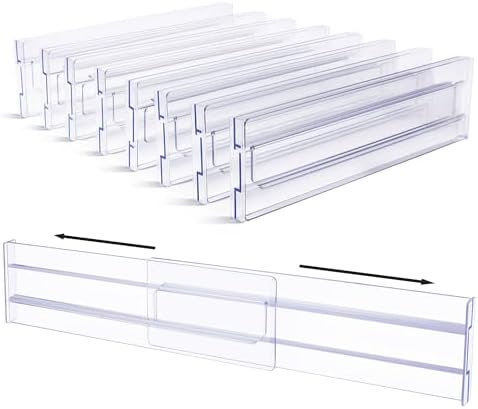 Vtopmart Drawer Dividers Organizers 8 Pack, Adjustable 3.2" High Expandable from 12.2-21.4" Kitchen Drawer Organizer, Cl