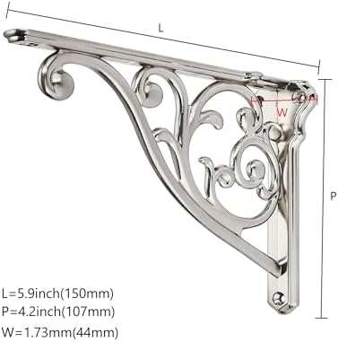 Ornate Decorative Shelf Brackets 6 inch Small Wall Mounted Shelving Bracket 4 Pack Brushed Nickel Vintage Shelf Bracket 
