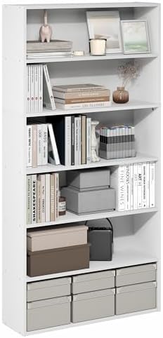 Furinno PASIR Book Shelf, 6-Tier Bookshelf with Open Storage Shelf, Standing Bookcase, 9.4 x 31.5 x 63, Easy Assembly, f