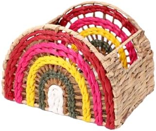 YRMT Wicker Storage Basket Water Hyacinth Woven Basket for Shelves Pantry Rainbow Decoration Semicircle Storage Basket with Built-in Handle Small Natural 9.1" x 7.5" x 7.5"