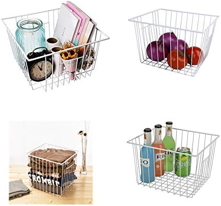 4 Pack Wire Storage Baskets for Organizing, Freezer Organizer Bins, Pantry Organization Bins Cabinets - Metal Basket Kit