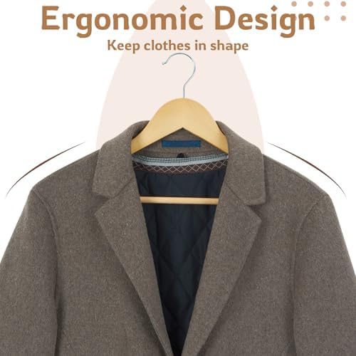 Wooden Hangers, 30 Pack Slim Wood Coat Hangers with Extra Smooth Finish, Precisely Cut Notches and Chrome Swivel Hook, Wooden Clothes Hangers for Shirt Suit Jacket Dress, Natural