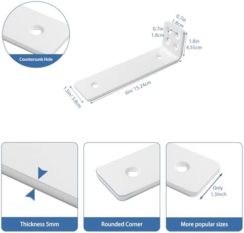 Shelf Brackets 6 inch, Heavy Duty Shelf Bracket 4 Pack L Brackets White Metal Wall Bracket for Shelves Support Bracket w