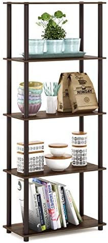 Furinno TURN-N-TUBE Storage Shelves, 5-Tier Book Shelf, Corner Shelf, Toolless Open Shelves, for Organization and Storag