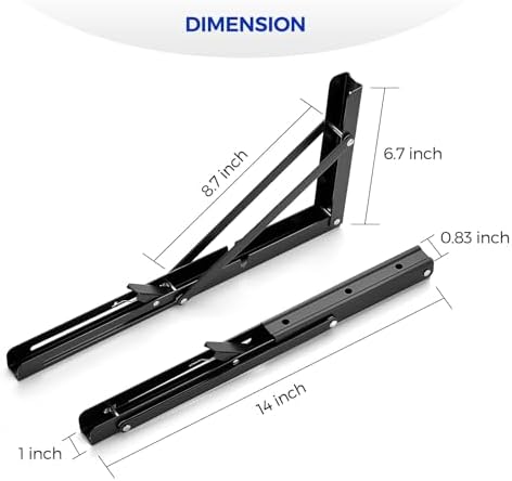 Ravinte Matte Black Folding Shelf Brackets, 14 Inch, 4 Pack