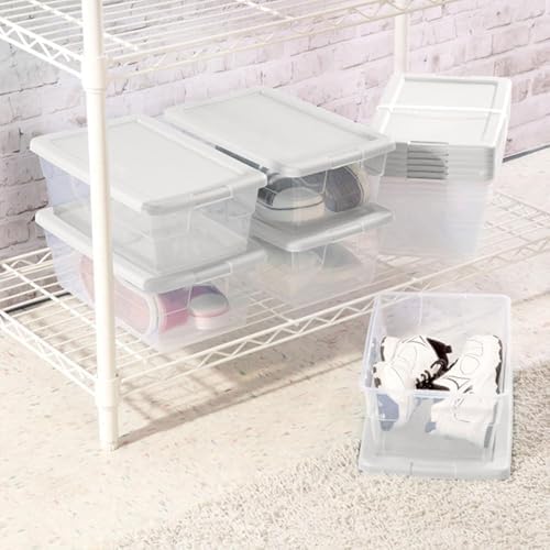 Sterilite Storage Boxes, Stackable Clear Plastic Bins, 6 Quart, 12-Pack