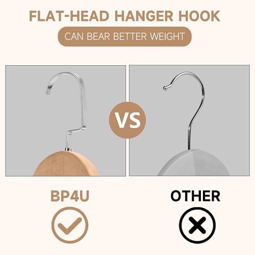 Wide Shoulder Wooden Hangers with Locking Bar, Natural Wood, 2-Pack