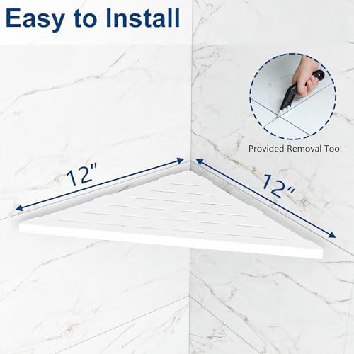 Qeke 12" Corner Shower Shelves 304 Stainless Steel, Matte White, 2 Pack