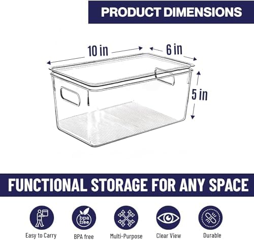 Clear Plastic Storage Bins with Lids, Perfect for Kitchen Organization or Pantry Organization and Storage, Stackable Fri