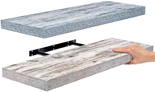 Sorbus Wood Floating Shelves for Wall (24 Inch, Blue/Rustic)