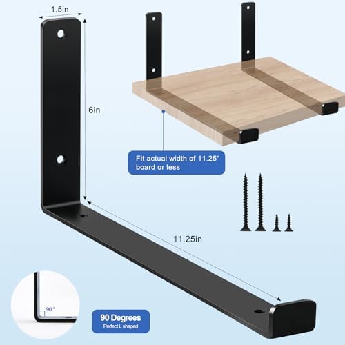 30 Pack - 11.25" L x 6" H x 1.5" W J Lip Shelf Brackets Rustic Farmhouse Iron Wall Floating Shelf Bracket Metal Shelf Br