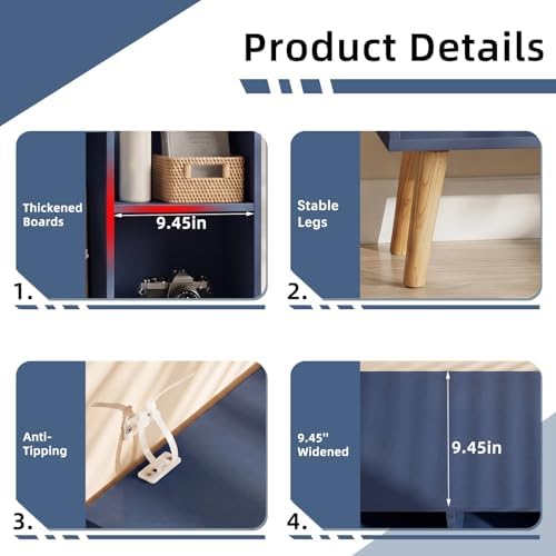 YAHARBO Small Dark Blue Bookshelf,3 Tier Modern Kids Bookcase with Legs,5 Cube Wooden Bookshelves Storage Shelf,Book She