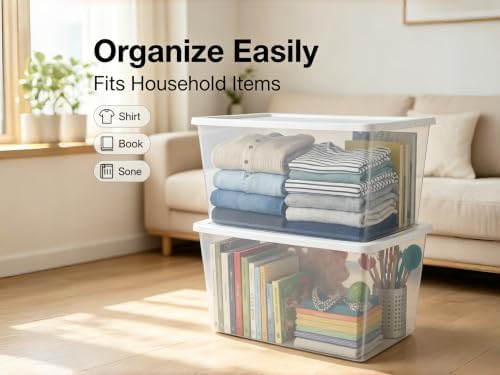Clear Storage Bins with Lids, 90 Qt 2-Pack Stackable Plastic Totes