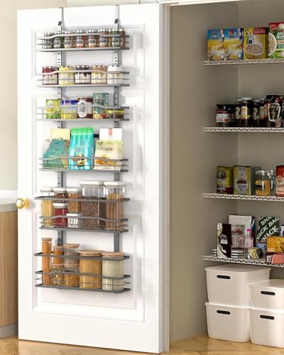 Moforoco 6-Tier Over The Door Pantry Organizer, Pantry Organization and Storage, Black Hanging Basket Cabinet Door Wall 