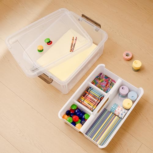 Citylife 17 QT Clear Craft Organizers and Storage Box with Handled Tray