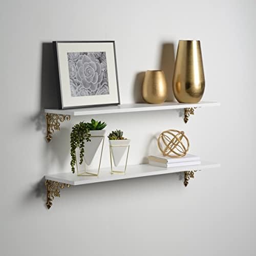 NACH Decorative Shelf Brackets, 4 Pack of 5 x 1.2 x 5 inch, Gold Cast Iron Wall Shelf Brackets - Decorative Bookshelf Br