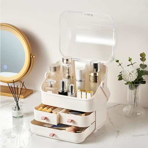 SUNFICON 3 Tiers Makeup Holder with Drawers, Preppy Skincare Organizer