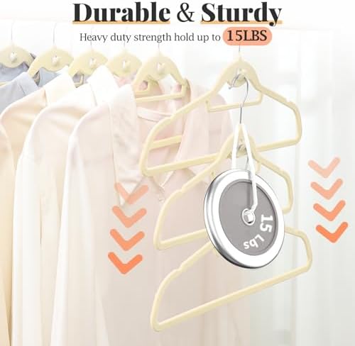 Velvet Felt Stackable Hangers 50 Pack, Thin & Space Saving, Ivory