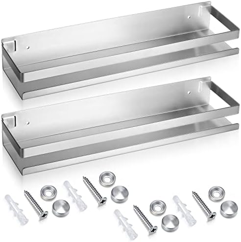 Lallisa 2 Pieces Stainless Steel Shelf Bathroom Shower Floating Shelves Wall Mounted Shower Caddy Basket Shelf Storage O